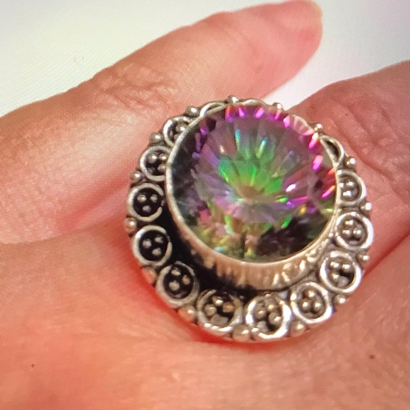 Mystic Topaz 925 Sterling Silver Ring - Picture 1 of 2